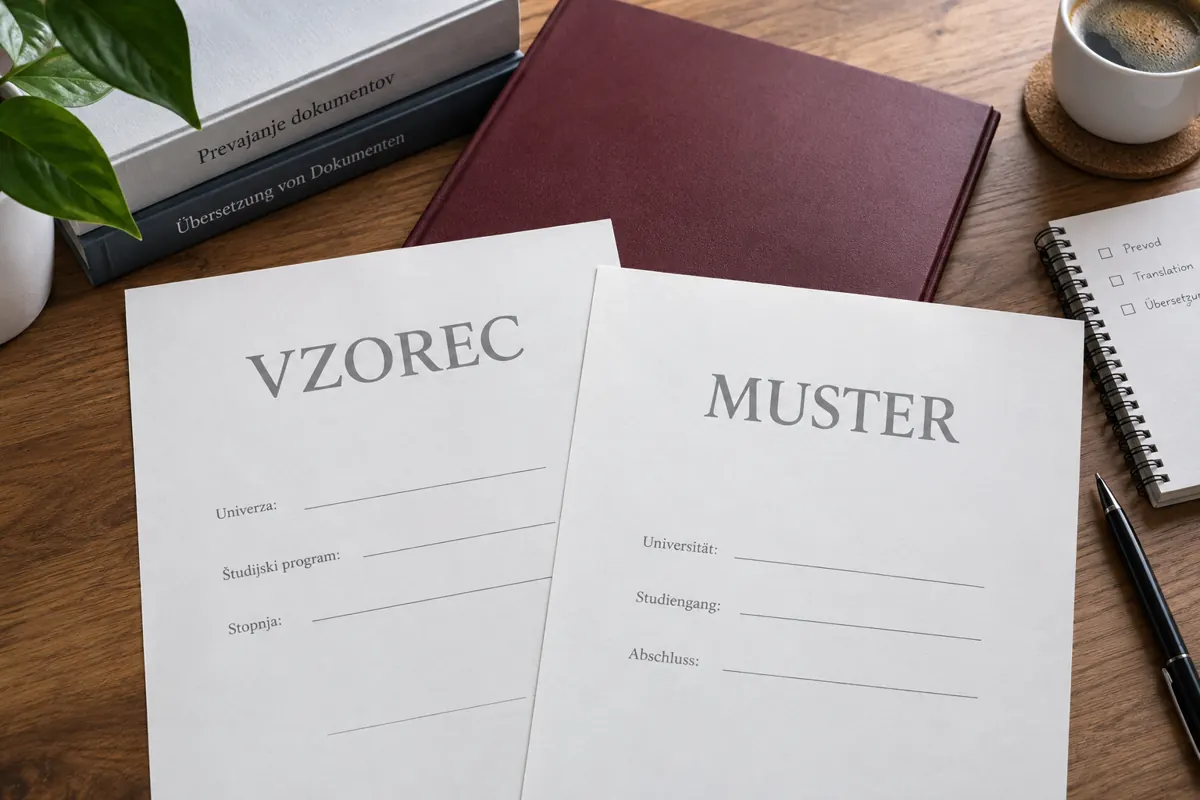 Ilustrativni vzorec za prevod diplome, označen VZOREC