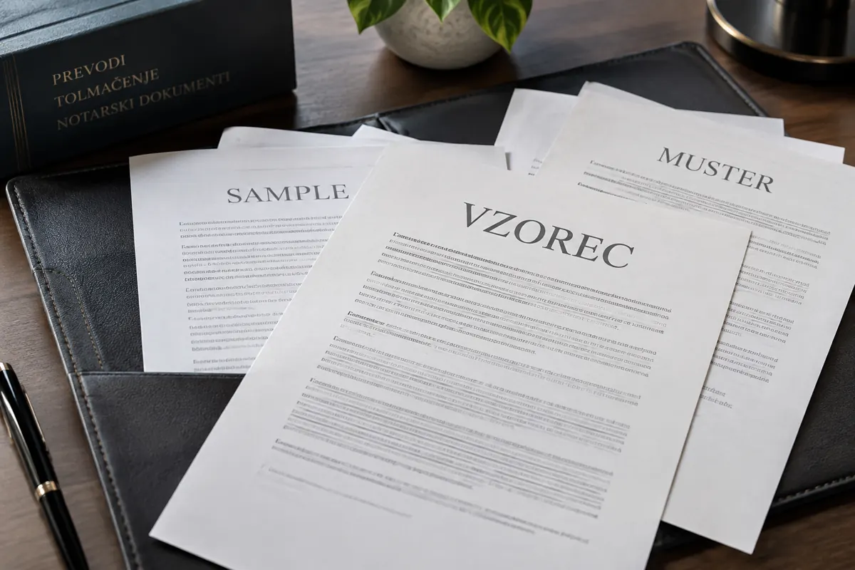 Ilustrativni vzorec za prevod notarskega zapisa, označen VZOREC