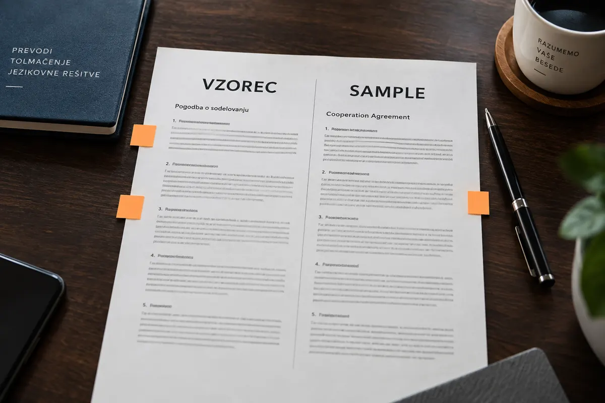 Ilustrativni vzorec za prevod pogodbe, označen VZOREC