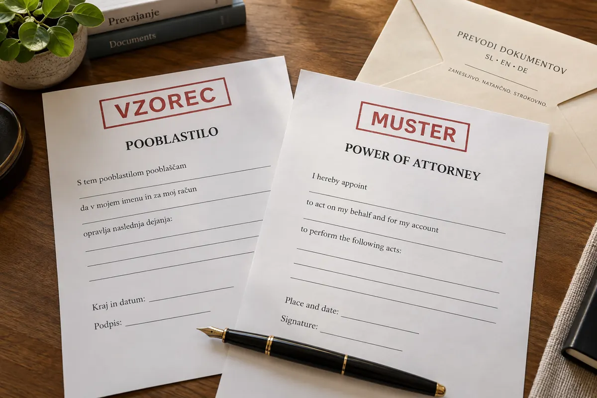Ilustrativni vzorec za prevod pooblastila, označen VZOREC