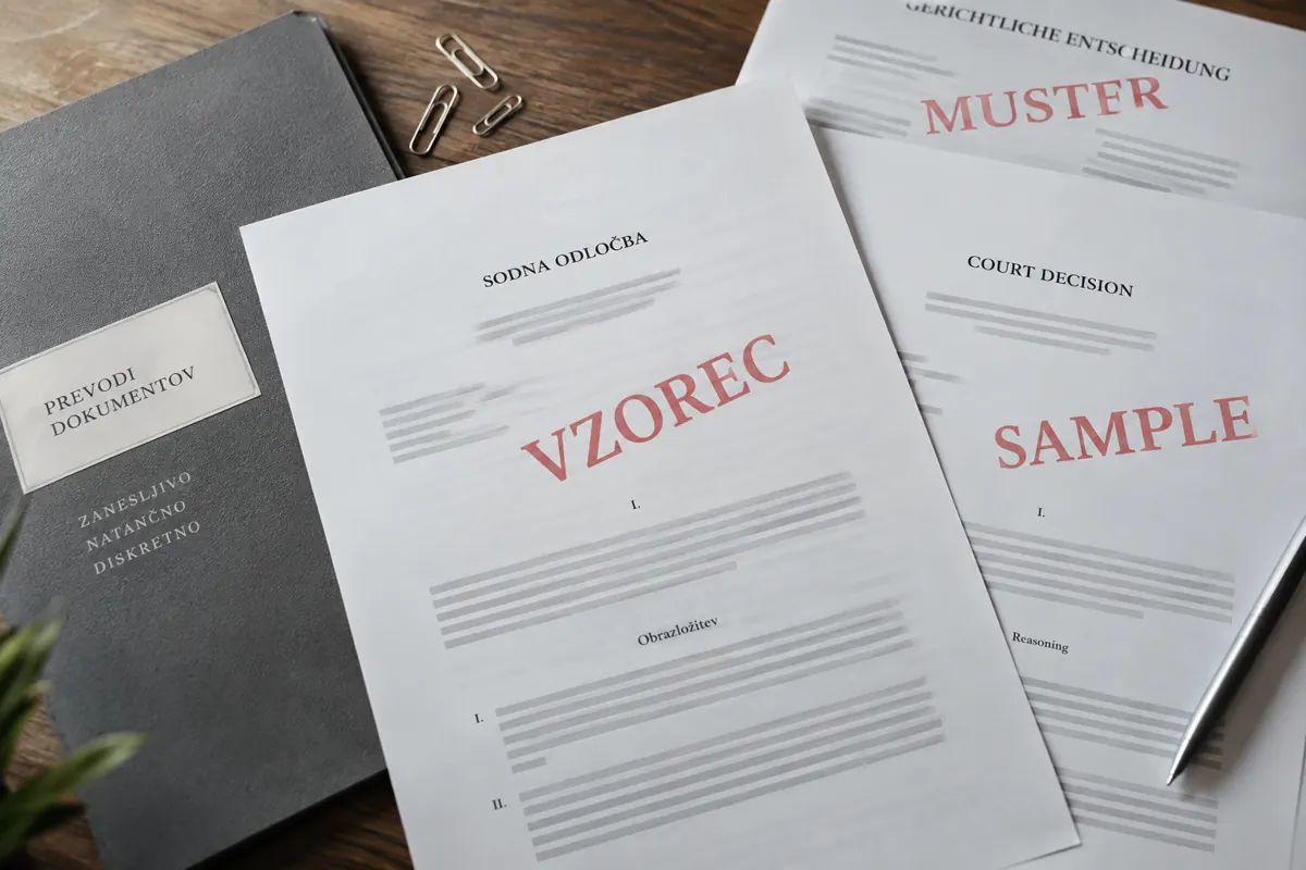 Ilustrativni vzorec za prevod sodbe, označen VZOREC