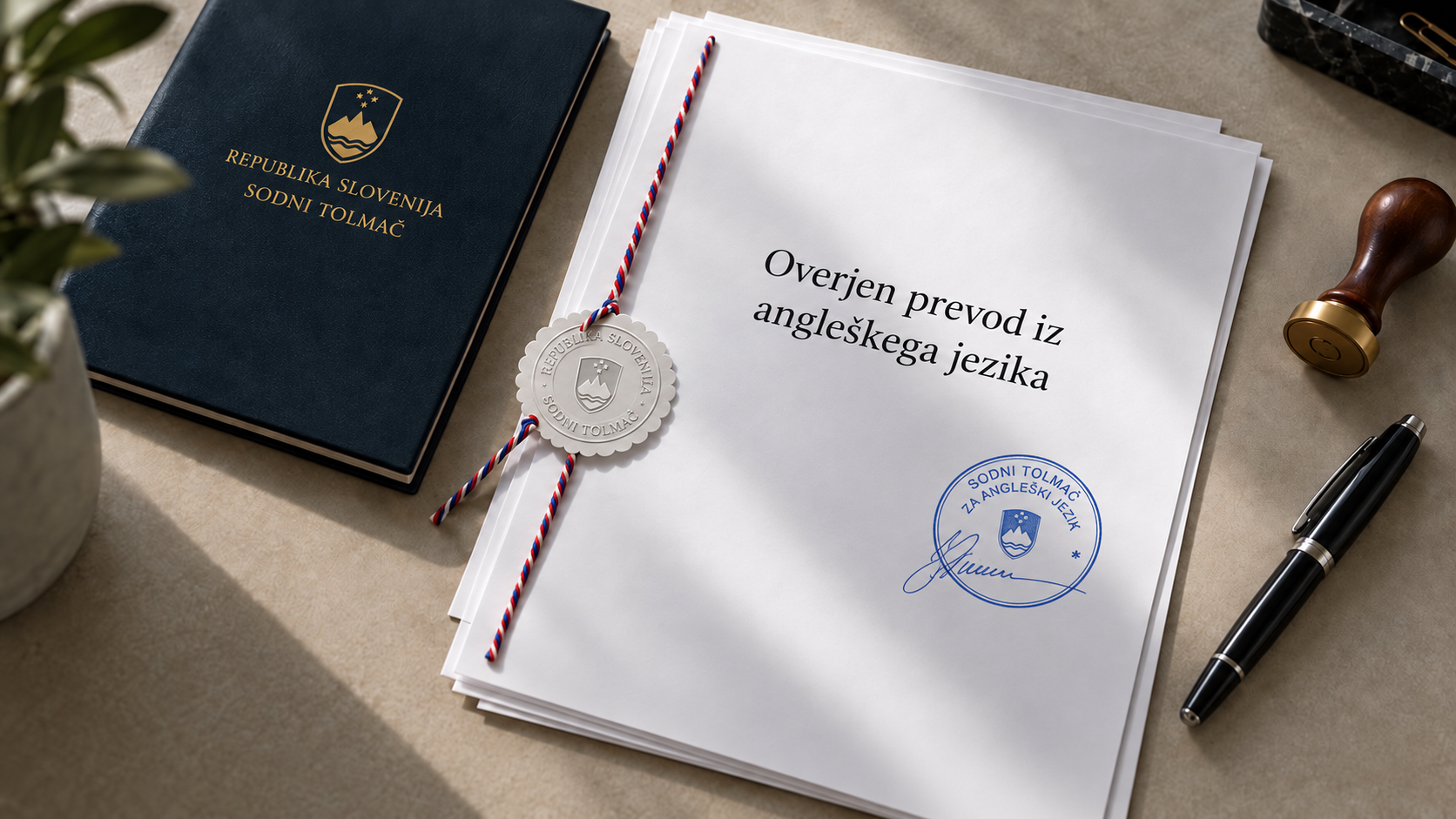 Ilustracija sodno overjenega prevoda z žigom in vezavo
